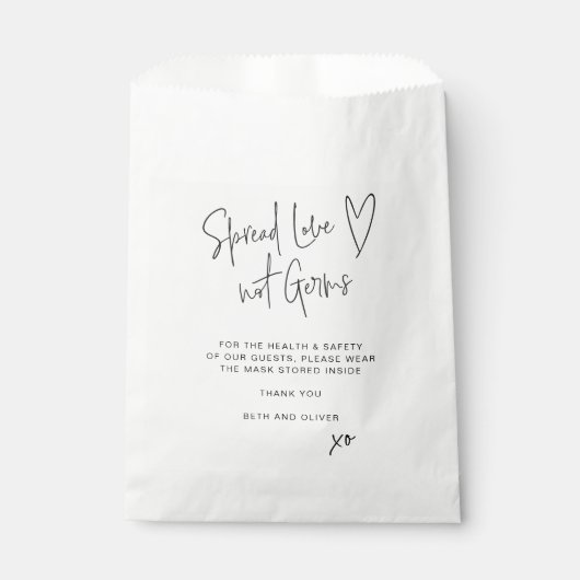 Spread Love Not Germs Wedding Guest Face Mask Bedankzakje (Voorkant)