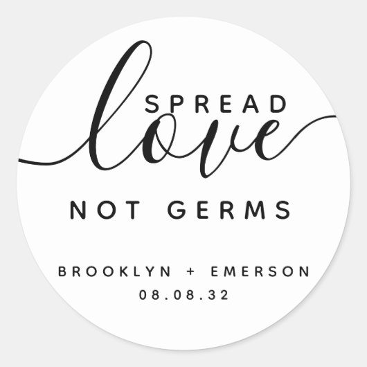 Spread Love Not Germs Wedding Hand Sanitizer Ronde Sticker (Voorkant)