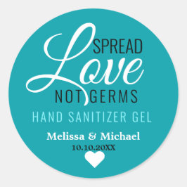 Spread Love Not Germs Wedding Sanitizer Favor Blue Ronde Sticker