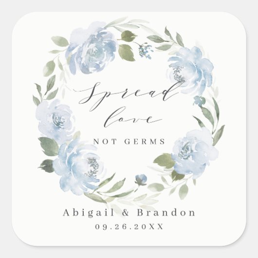 Spread Love Romantic dusty blue floral bruiloft Vierkante Sticker (Voorkant)