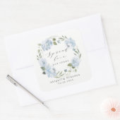 Spread Love Romantic dusty blue floral bruiloft Vierkante Sticker (Envelop)