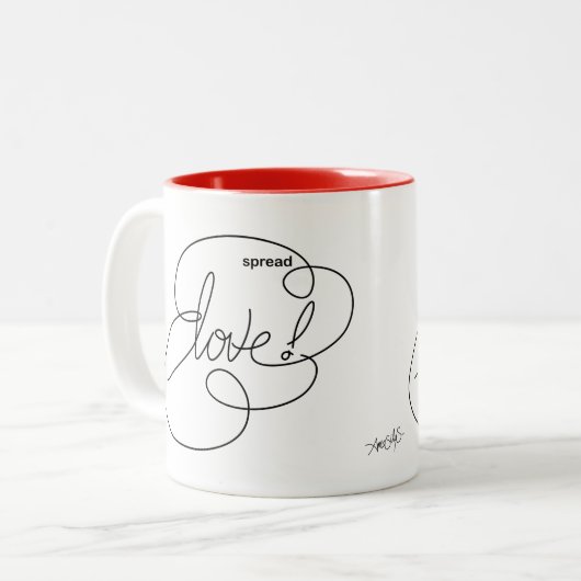 spread LOVE - Vette wolken Tweekleurige Koffiemok (Voorkant links)