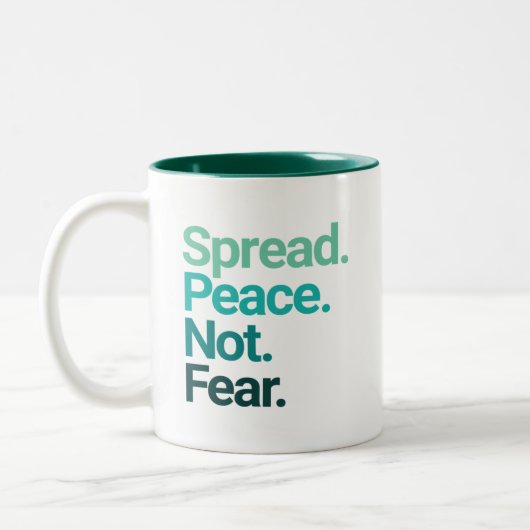 Spread Peace not Angst Green Typografie Tweekleurige Koffiemok (Links)