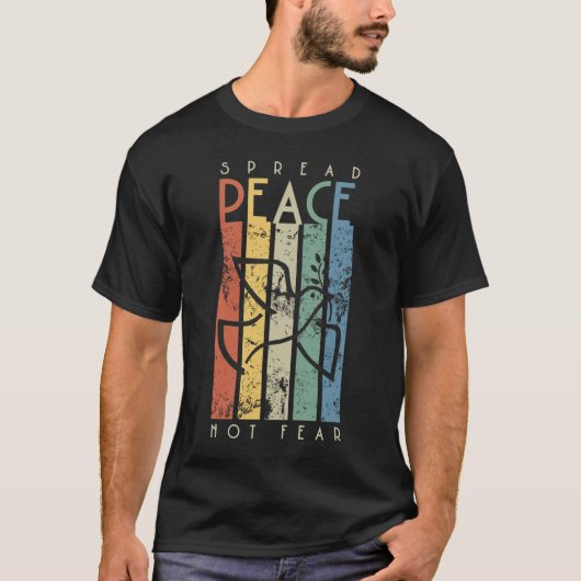 Spread Peace not Fear Dove Retro Stripes T-shirts (Voorkant)