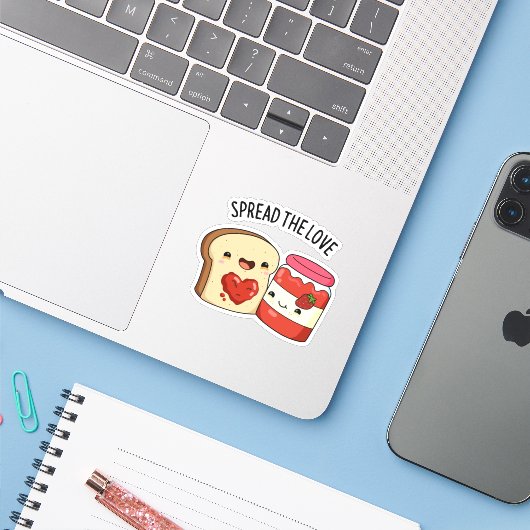 Spread the Love Funny Jam and Bread Pun Sticker (Laptop met iPhone)