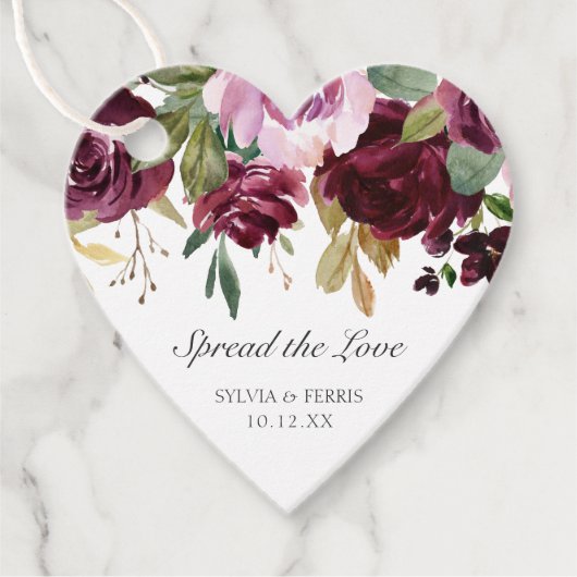 Spread the Love Moody Plum Floral Wedding Bedankjes Labels (Voorkant)