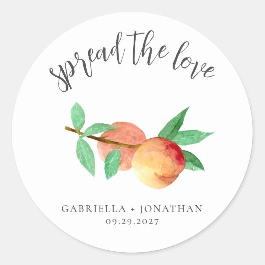 Spread The Love Perzikjam Bruiloft Favor Ronde Sticker (Voorkant)
