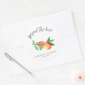 Spread The Love Perzikjam Bruiloft Favor Ronde Sticker (Envelop)