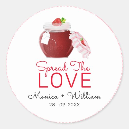 Spread the Love Strawberry Jam | Weddenschap Ronde Sticker (Voorkant)