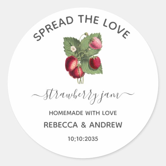 Spread the Love Strawberry Jam Wedding Favor Ronde Sticker (Voorkant)