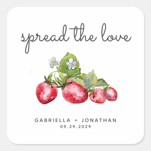 Spread The Love Strawberry Jam Wedding Favor Vierkante Sticker (Voorkant)