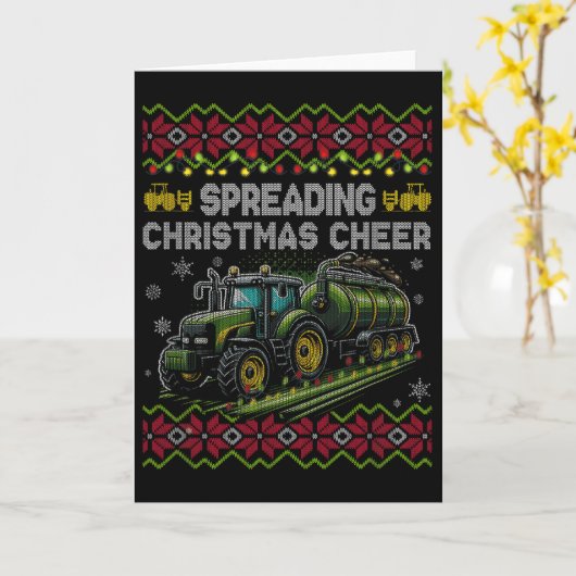 Spreading Christmas Cheer Farming Tractor Ugly Swe Kaart (Gele Bloem)