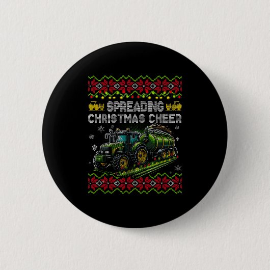 Spreading Christmas Cheer Farming Tractor Ugly Swe Ronde Button 5,7 Cm (Voorkant)