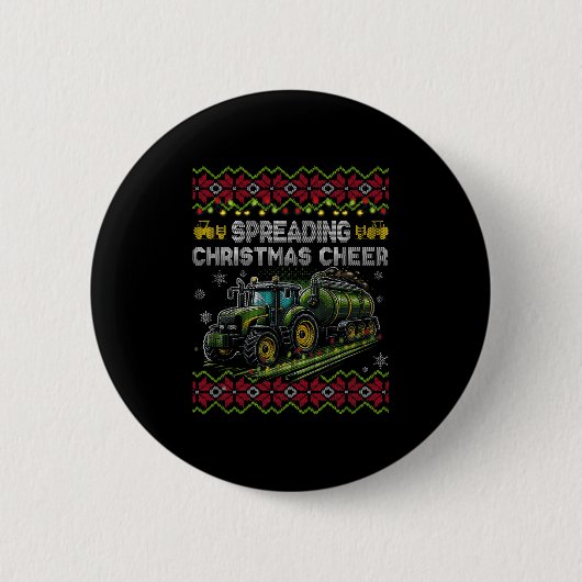 Spreading Christmas Cheer Farming Tractor Ugly Swe Ronde Button 5,7 Cm (Voorkant)
