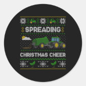 Spreading Christmas Cheer Farming Tractor Ugly Swe Ronde Sticker (Voorkant)