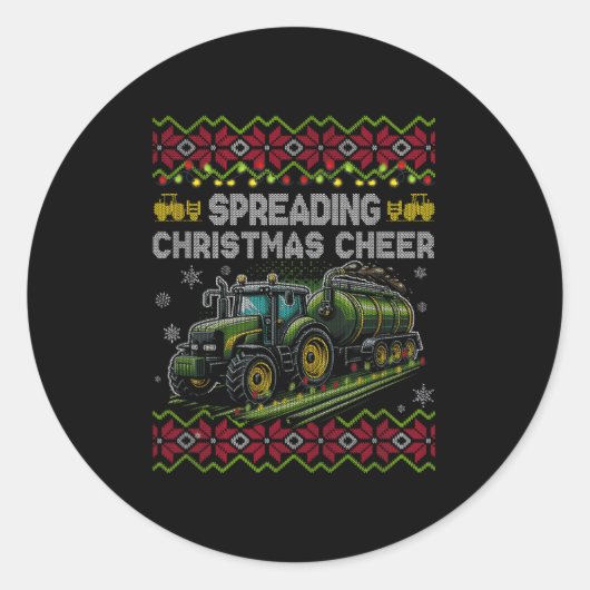 Spreading Christmas Cheer Farming Tractor Ugly Swe Ronde Sticker (Voorkant)