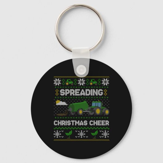 Spreading Christmas Cheer Farming Tractor Ugly Swe Sleutelhanger (Voorkant)