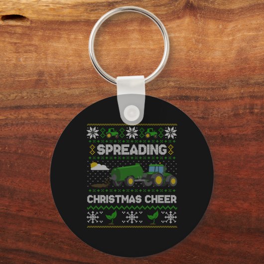 Spreading Christmas Cheer Farming Tractor Ugly Swe Sleutelhanger (Voorkant)