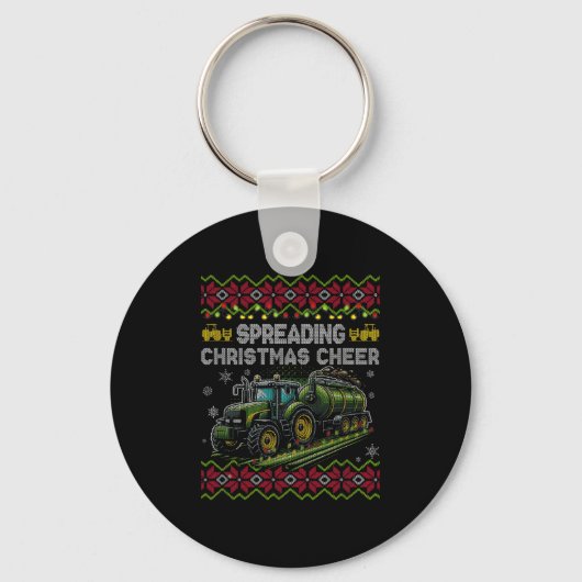Spreading Christmas Cheer Farming Tractor Ugly Swe Sleutelhanger (Voorkant)