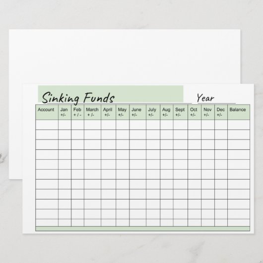 spreadsheet van het Sinking Fund Briefpapier (Voorkant / Achterkant)