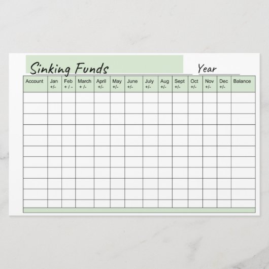 spreadsheet van het Sinking Fund Briefpapier (Voorkant)