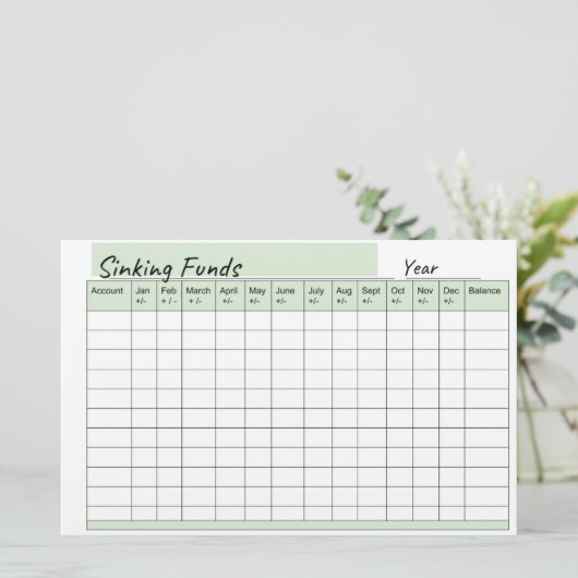 spreadsheet van het Sinking Fund Briefpapier (Staand voorkant)