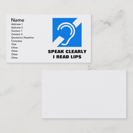 SPREEK DUIDELIJK, IK LEES LIPS VISITEKAARTJE (Voorkant / Achterkant)