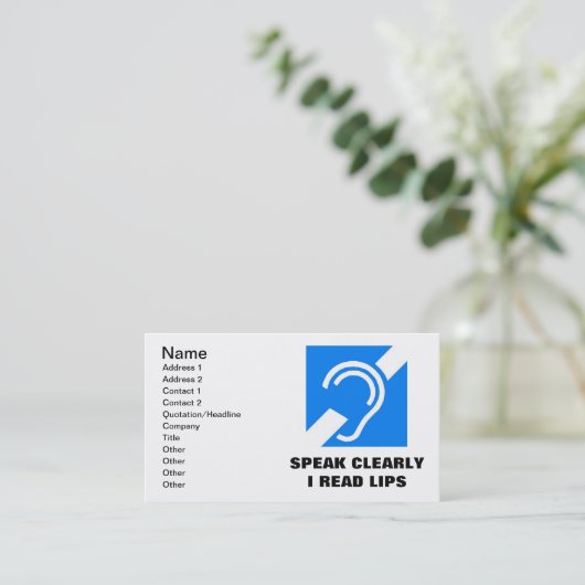 SPREEK DUIDELIJK, IK LEES LIPS VISITEKAARTJE (Staand voorkant)