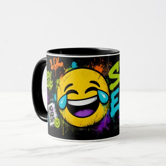 Spreek Emoji Graffiti Mok | Grappige Lachende Emoj (Voorkant links)