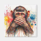 Spreek geen kwaad aap levendige Waterverf kunstmag Magneet (Voorkant)