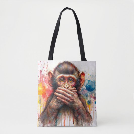 Spreek geen kwaad aap verf drup kunst tote bag (Voorkant)