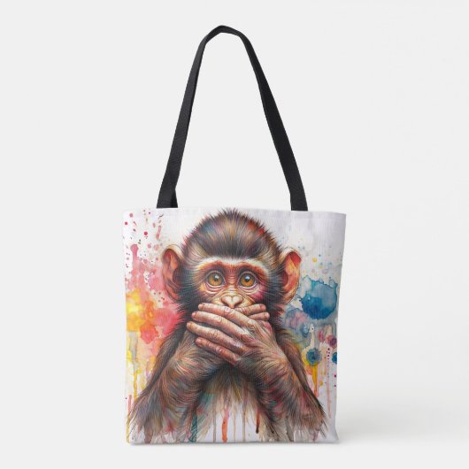 Spreek geen kwaad aap verf drup kunst tote bag (Achterkant)