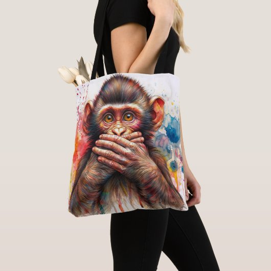 Spreek geen kwaad aap verf drup kunst tote bag (Dichtbij)