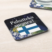 Spreek je Fins? Vlag & aarde Bier Onderzetter (Linkerzijde)