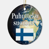 Spreek je Fins? Vlag & aarde Keramisch Ornament (Links)