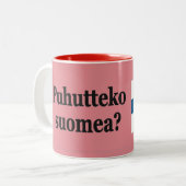 Spreek je Fins? Vlag bf Tweekleurige Koffiemok (Voorkant links)