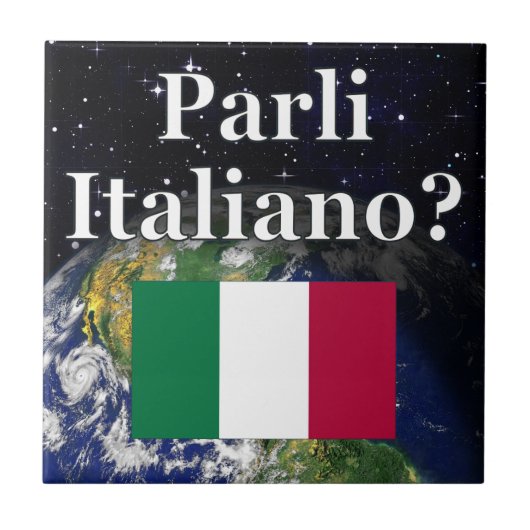 Spreek je Italiaans? Vlag & aarde Tegeltje (Voorkant)
