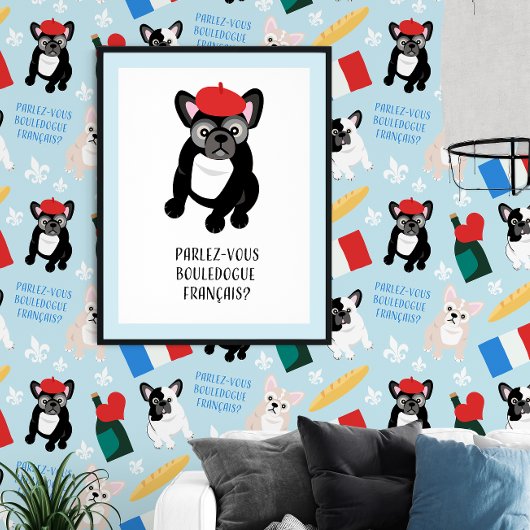 Spreek je over Franse Bulldog - Frenchie in Beret Poster