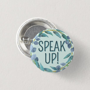 Spreek Je Uit Blauwe Bladeren Slechthorend Ronde Button 3,2 Cm