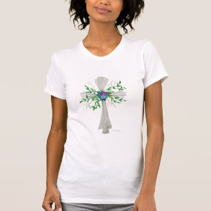 Spreek Jezus Grijs Kruis met bloemen T-shirt