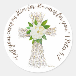 Spreek Jezus Kruis met Magnolia Ronde Sticker