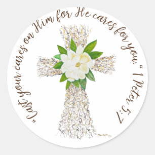 Spreek Jezus Kruis met Magnolia Ronde Sticker