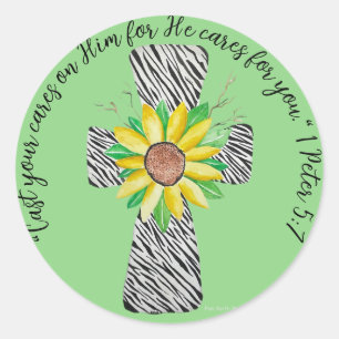 Spreek Jezus Zebra Print Cross Ronde Sticker