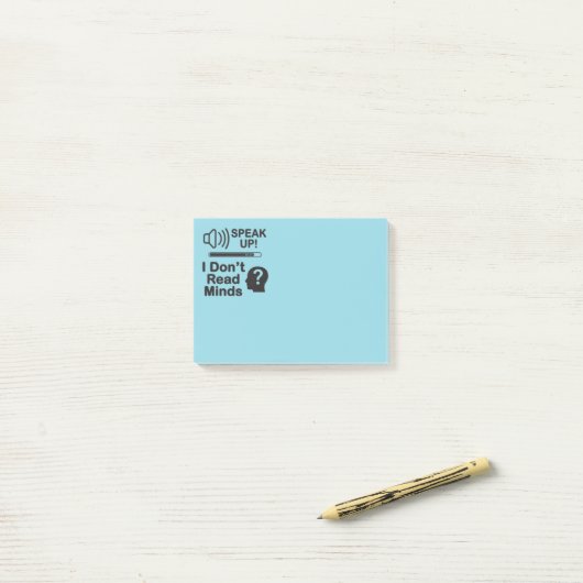 Spreek op – Ik kan geen gedachten lezen Funny Comm Post-it® Notes (Op bureau)