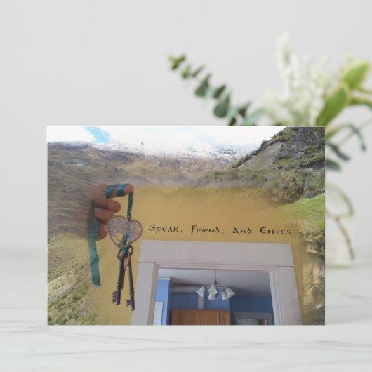 Spreek, Vriend en betreed Housewarming Party Uitno Kaart (Staand voorkant)