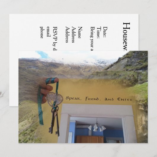 Spreek, Vriend en betreed Housewarming Party Uitno Kaart (Voorkant / Achterkant)