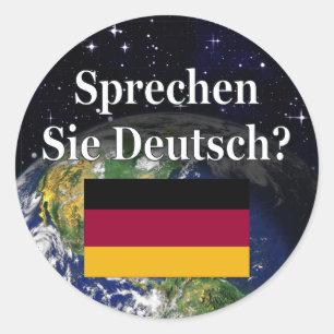 Spreekt u het Duits? in het Duits. Vlag & Aarde Ronde Sticker