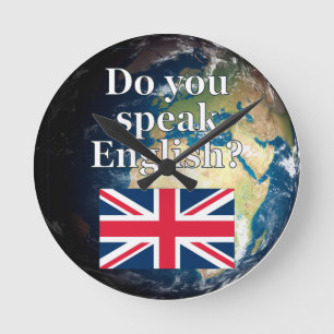 "Spreekt u het Engels? "in het Engels. Vlag & Ronde Klok