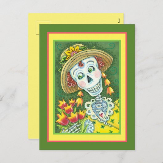 SPREEKTIJD VAAK EN TULIPS, LADY SKELETON Funny Feestdagenkaart (Voorkant / Achterkant)