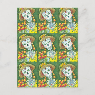 SPREEKTIJD VAAK EN TULIPS, LADY SKELETON Funny Feestdagenkaart